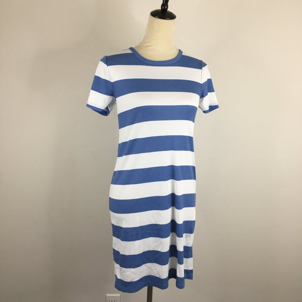 MICHAEL KORS Blue White Striped Short Sleeve Basic Dress